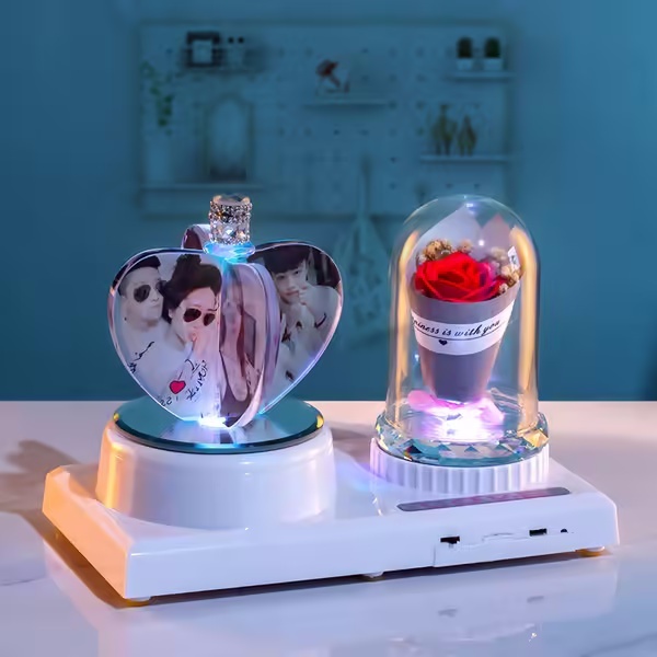 永生花旋轉水晶底座—寓意對你的愛永不凋零