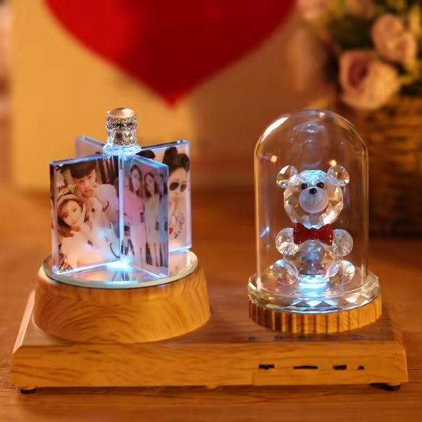 永生花旋轉水晶底座—寓意對你的愛永不凋零