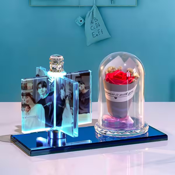 永生花旋轉水晶底座—寓意對你的愛永不凋零