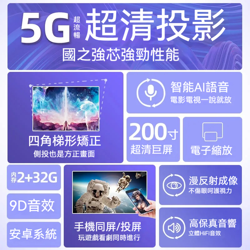 超高清便攜式投影機—家用家庭劇院/智慧投影機/臥室手機投影機