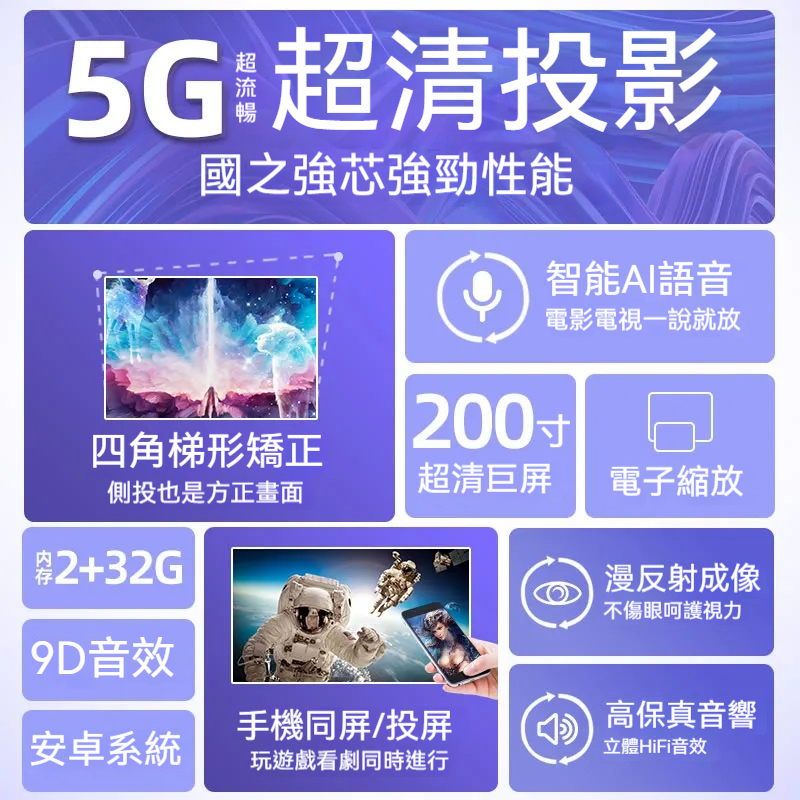 超高清便攜式投影機—家用家庭劇院/智慧投影機/臥室手機投影機