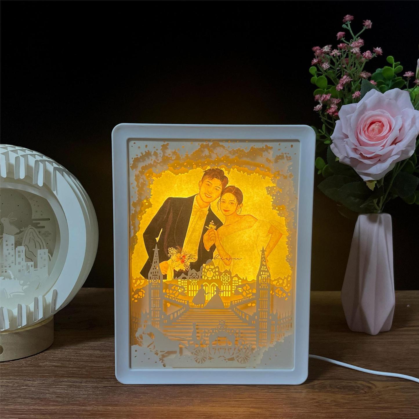 梦幻婚礼可装卸替换照片3d立体光影纸雕灯创意礼品礼物情人节礼物