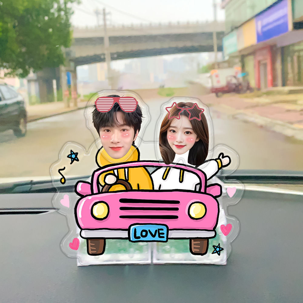 太阳能自动摇头汽车摆件亚克力diy照片定制车载摇摇头立牌车内饰