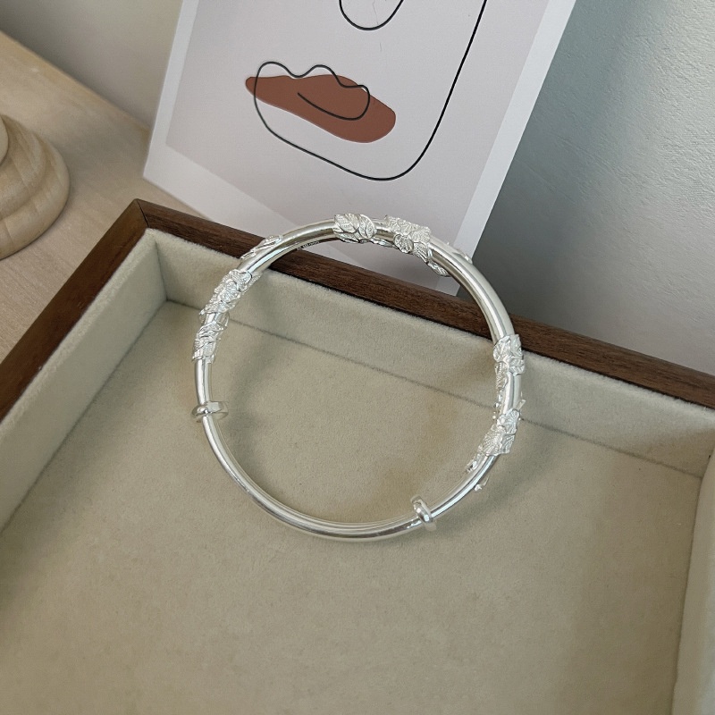 平安喜樂純銀999手鐲女復古實心足銀手鐲子