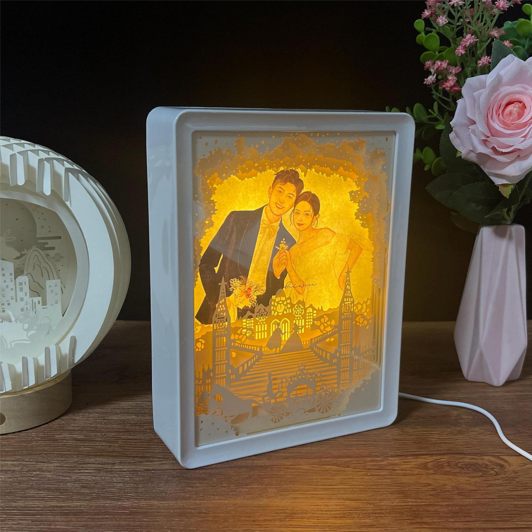 梦幻婚礼可装卸替换照片3d立体光影纸雕灯创意礼品礼物情人节礼物