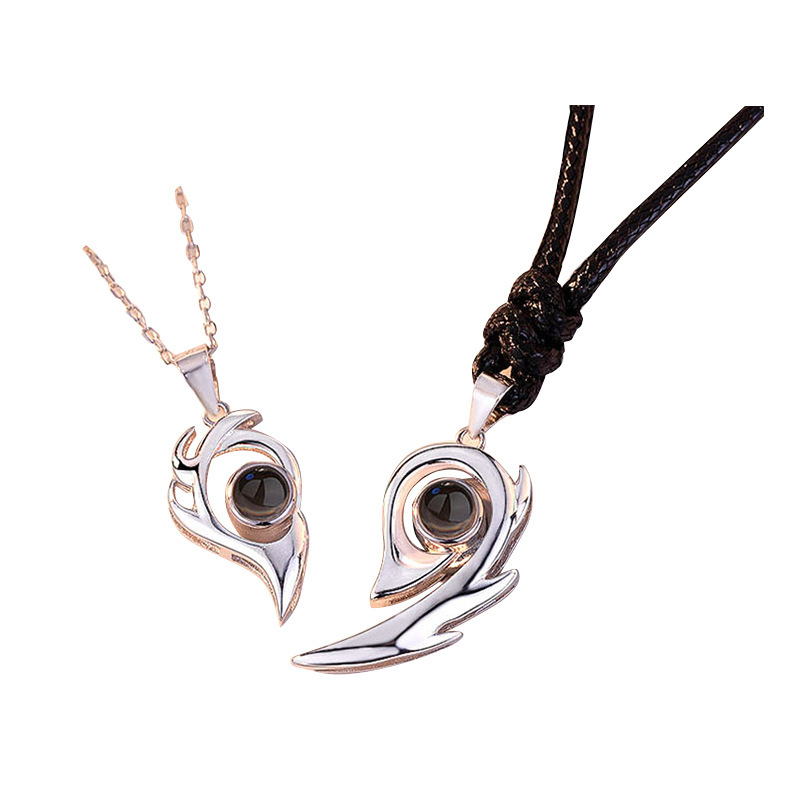 情侶項鍊磁吸男女拼接愛心項鍊—投影項鍊