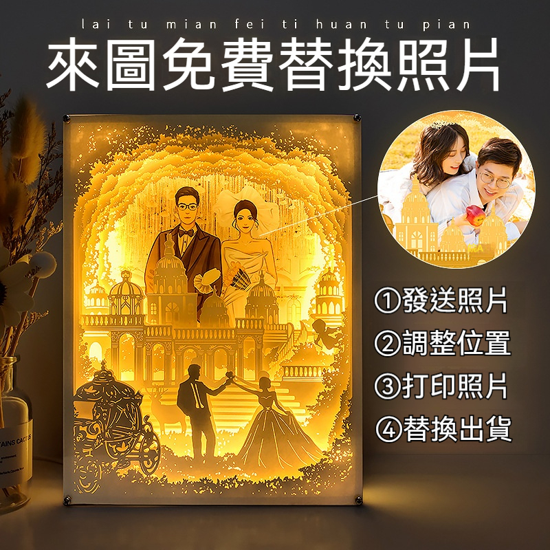 梦幻婚礼可装卸替换照片3d立体光影纸雕灯创意礼品礼物情人节礼物