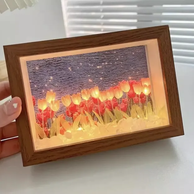 ⭐⭐⭐訂製鬱金香小夜燈——情侶/風景照/全家福/寫真照，開燈是畫，關燈是普通鏡子！