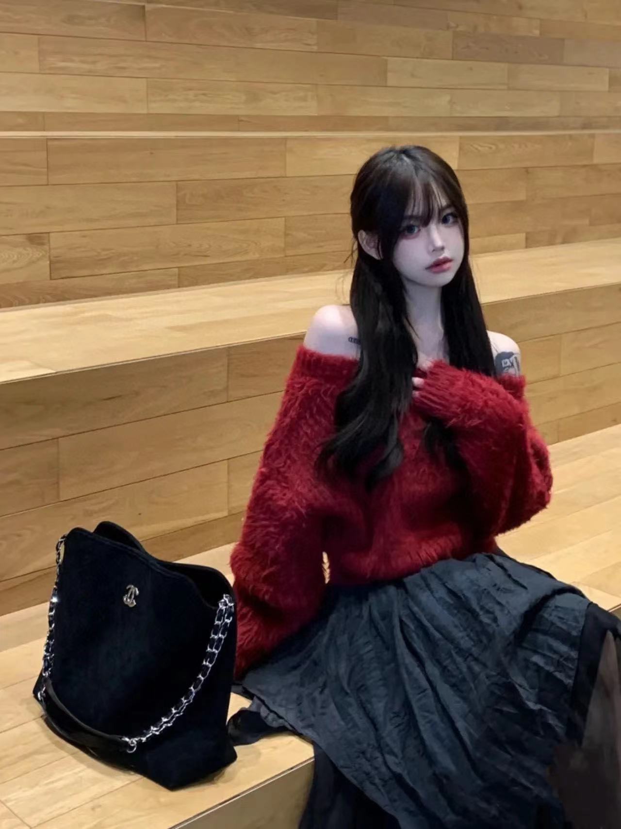 CHANE1 ヌバックレザー チェーン ショッピングバッグ【50％割引+送料無料】