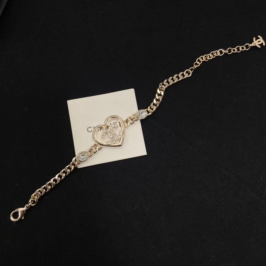 CHANE1 ハートセット ダイヤモンド ブレスレット+ネックレス 2点セット【50％割引+送料無料】