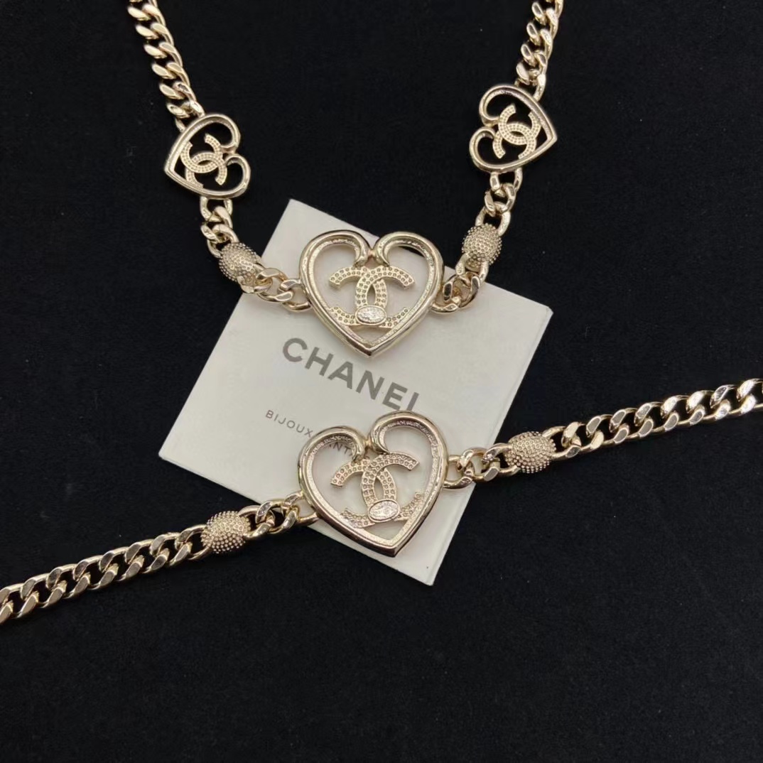 CHANE1 ハートセット ダイヤモンド ブレスレット+ネックレス 2点セット【50％割引+送料無料】