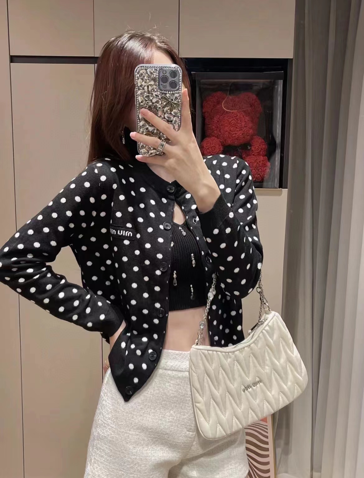 M1UM1U ポルカドットニットカーディガン【50％割引+送料無料】