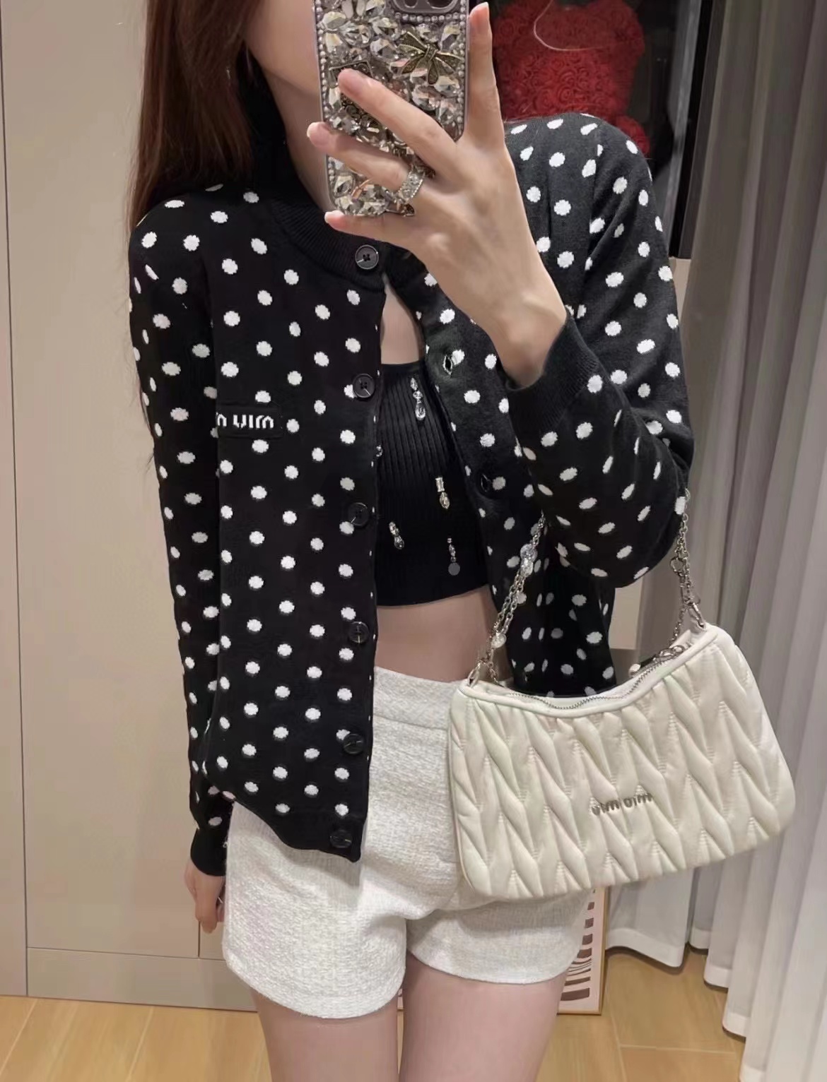 M1UM1U ポルカドットニットカーディガン【50％割引+送料無料】