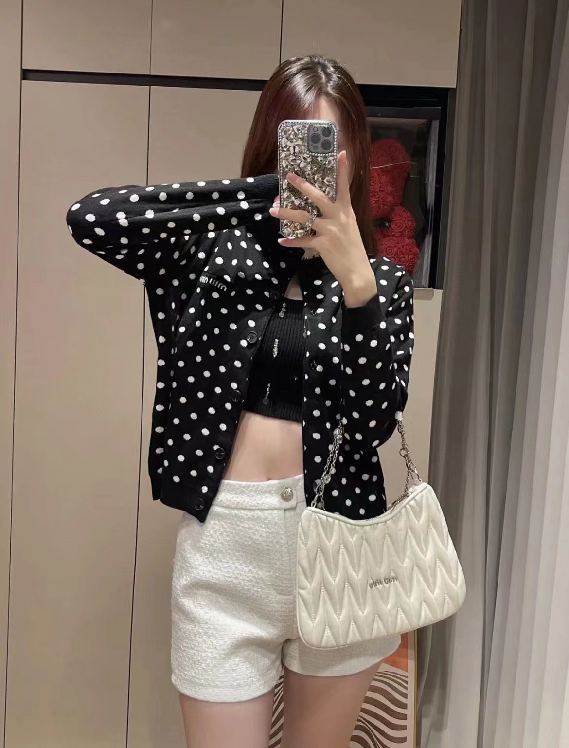 M1UM1U ポルカドットニットカーディガン【50％割引+送料無料】