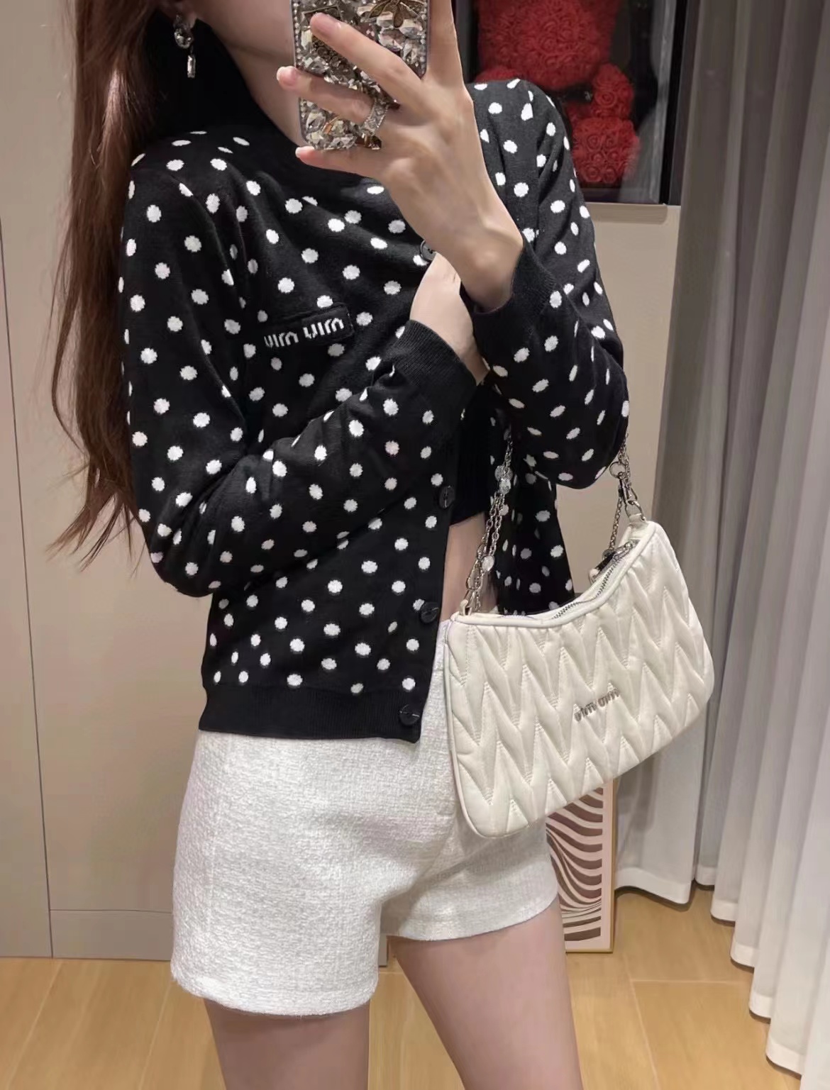 M1UM1U ポルカドットニットカーディガン【50％割引+送料無料】