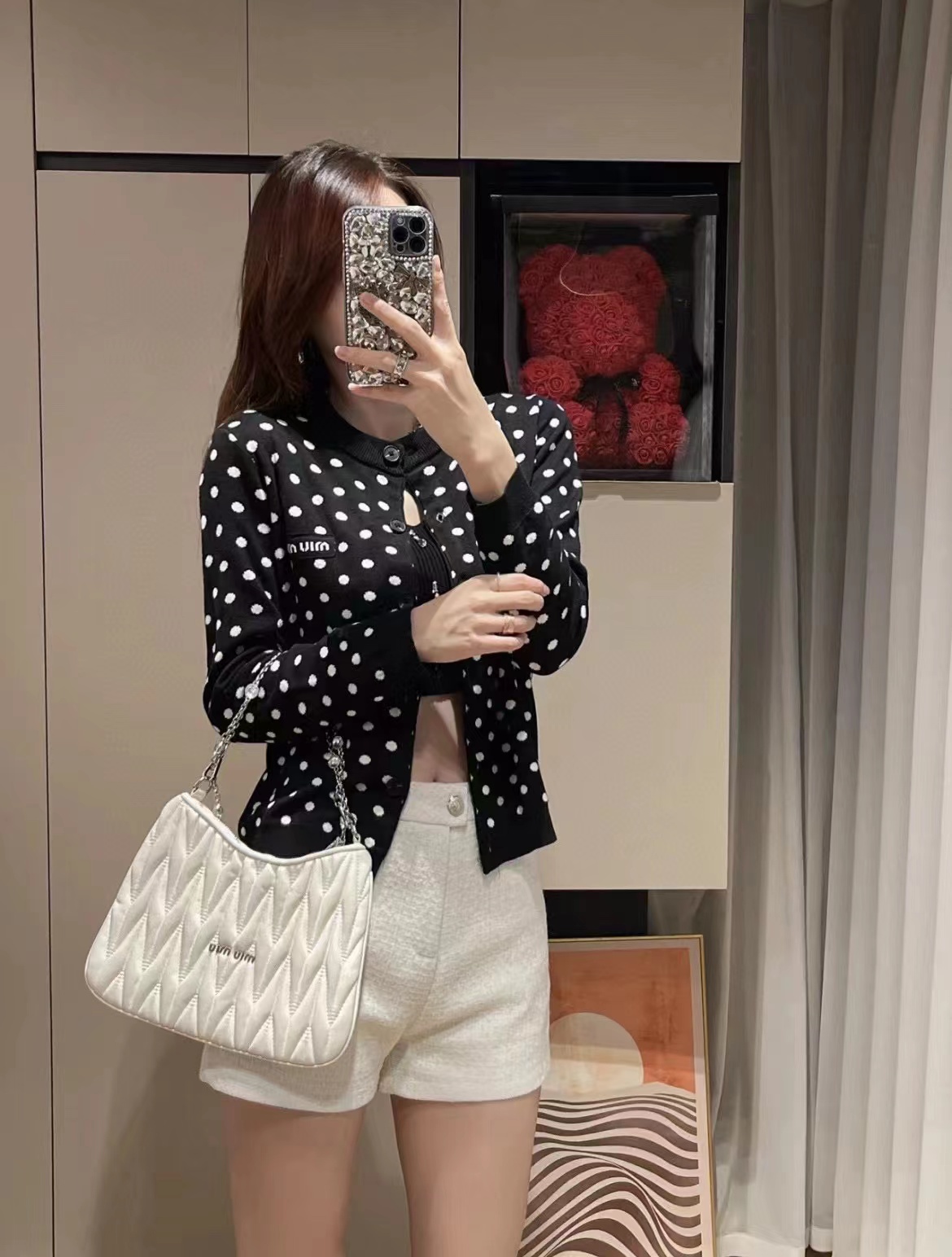 M1UM1U ポルカドットニットカーディガン【50％割引+送料無料】