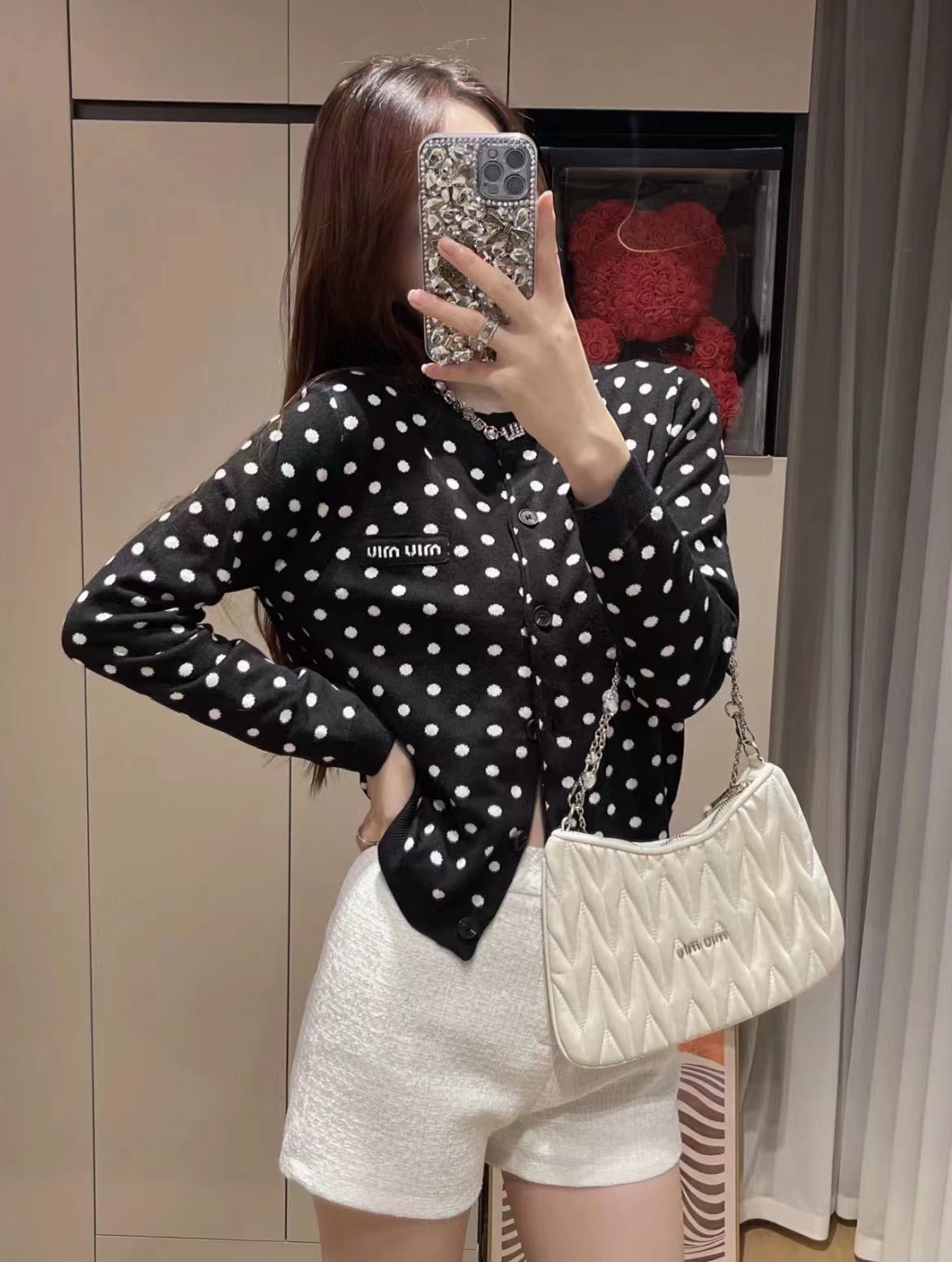 M1UM1U ポルカドットニットカーディガン【50％割引+送料無料】