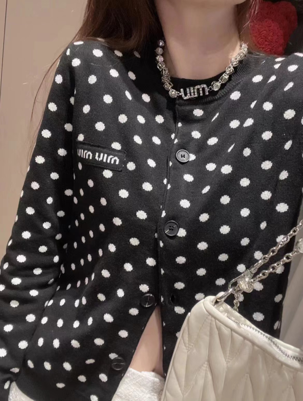 M1UM1U ポルカドットニットカーディガン【50％割引+送料無料】