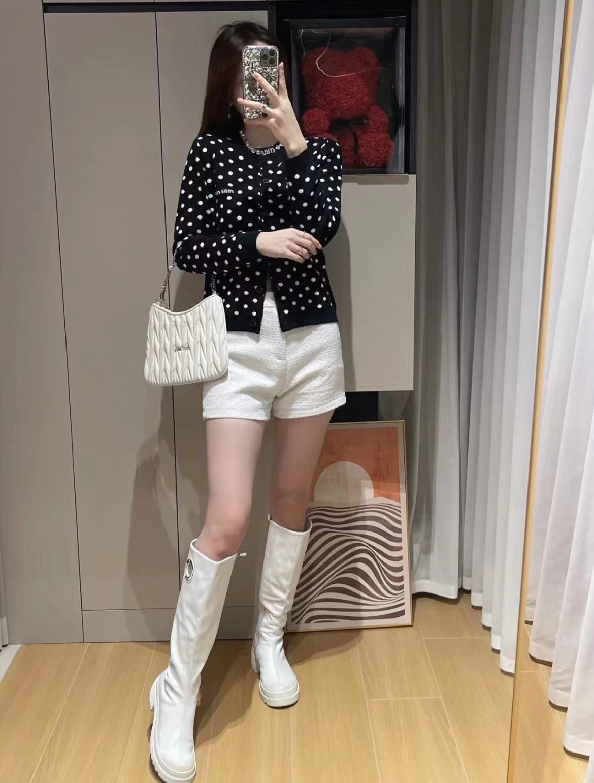 M1UM1U ポルカドットニットカーディガン【50％割引+送料無料】