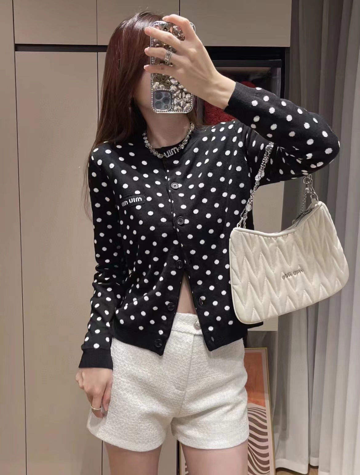 M1UM1U ポルカドットニットカーディガン【50％割引+送料無料】