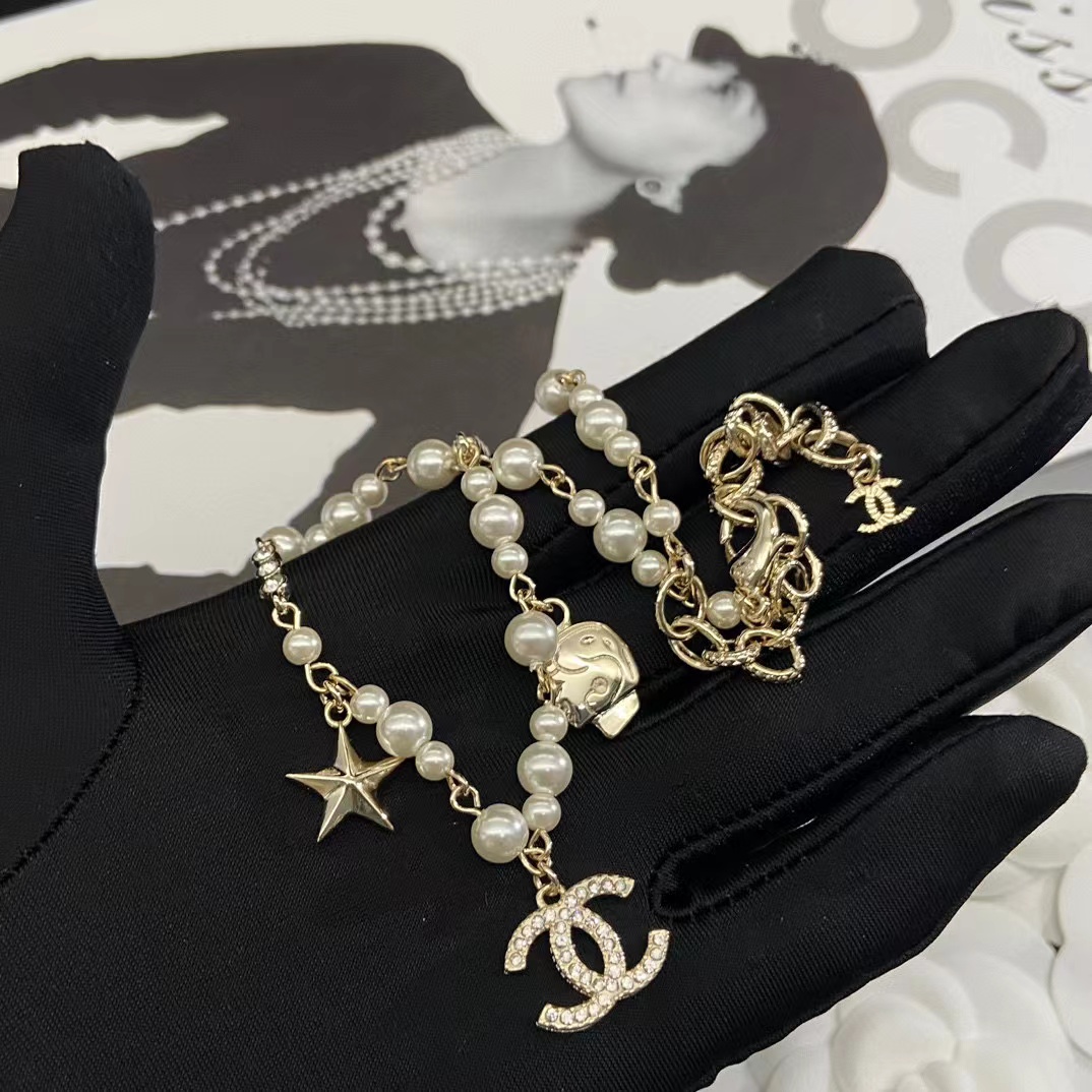 CHANE1 ヘッドスター ダブルC ブレスレット+ネックレス 2点セット【50％割引+送料無料】