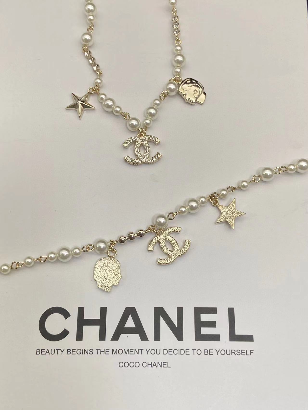 CHANE1 ヘッドスター ダブルC ブレスレット+ネックレス 2点セット【50％割引+送料無料】