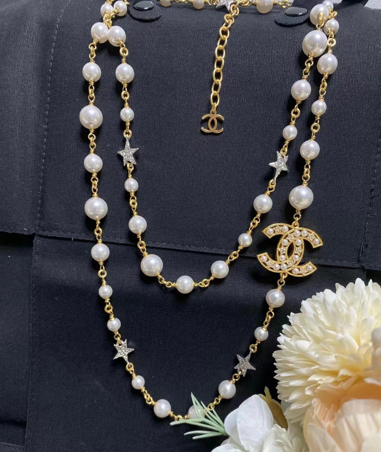 CHANE1 五芒星パールセーターチェーン【50％割引+送料無料】