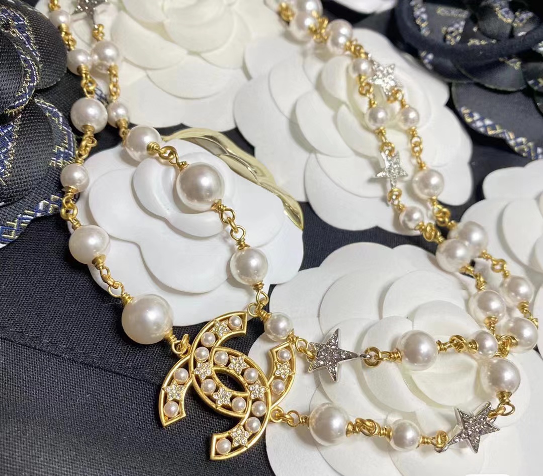 CHANE1 五芒星パールセーターチェーン【50％割引+送料無料】