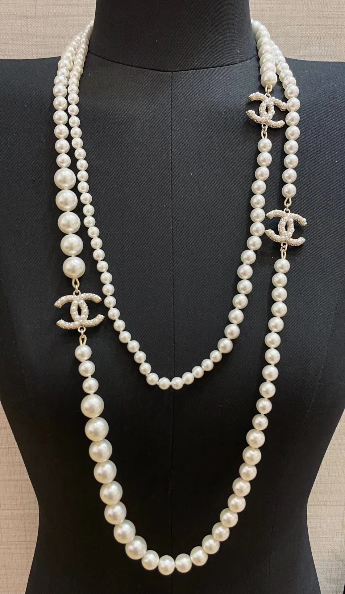 CHANE1 100周年記念ダブルCパールセーターチェーン【50％割引+送料無料】