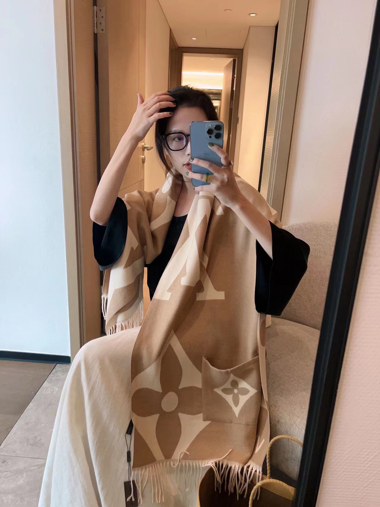 LV ウール フリンジスカーフ【50％割引+送料無料】