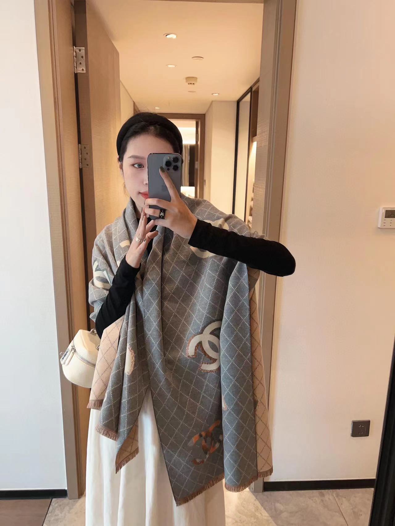 CHANE1 ダブルCロゴ ウールスカーフ【50％割引+送料無料】