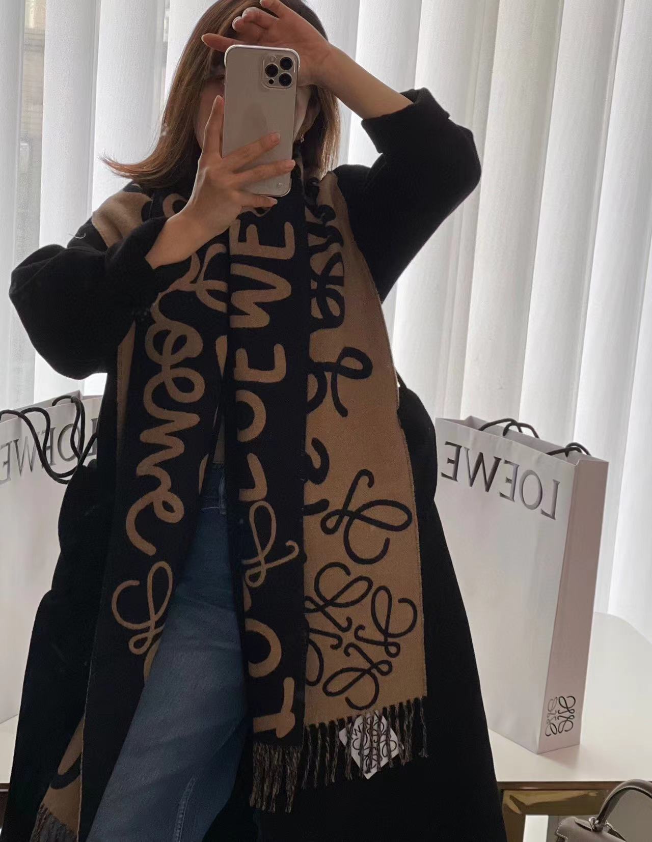 L0WEW フリンジ付きカシミヤスカーフ【50％割引+送料無料】