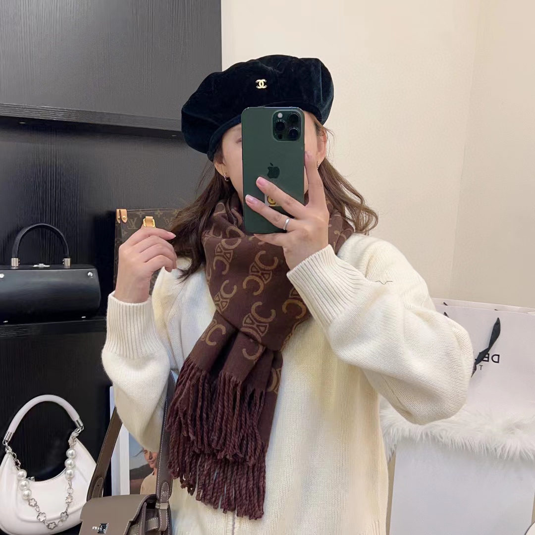 CEL1NE タッセルカシミヤスカーフ【50％割引+送料無料】