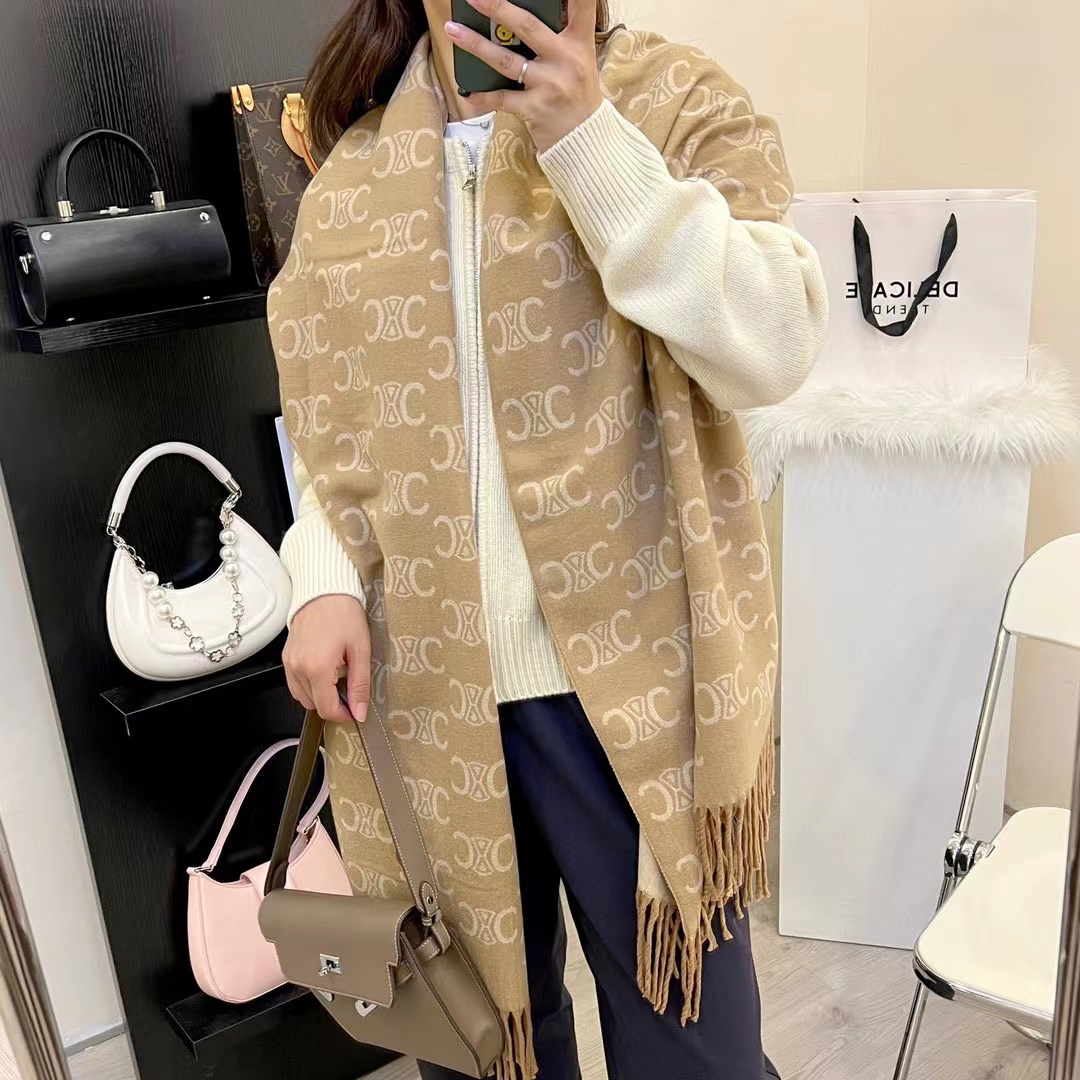 CEL1NE タッセルカシミヤスカーフ【50％割引+送料無料】