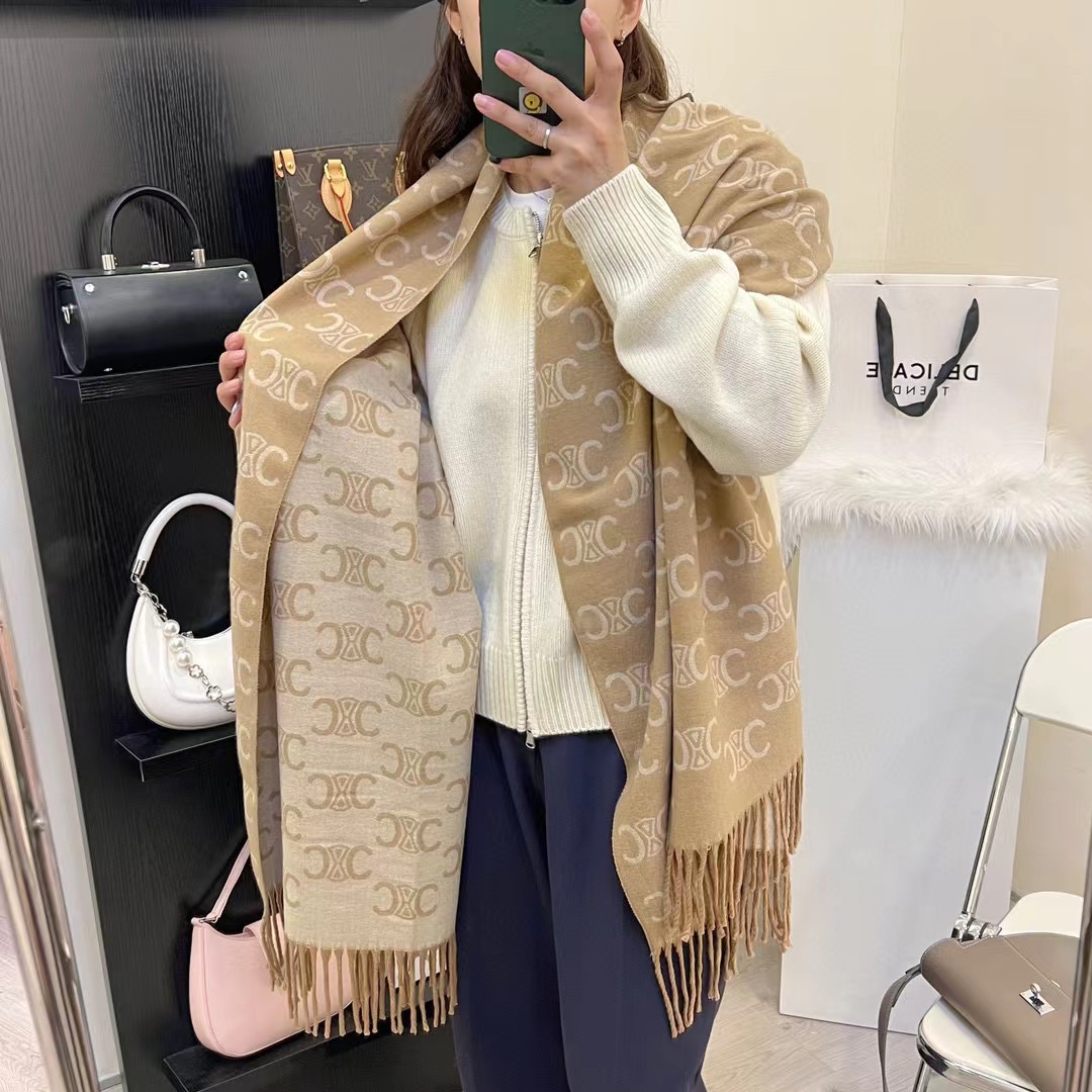 CEL1NE タッセルカシミヤスカーフ【50％割引+送料無料】