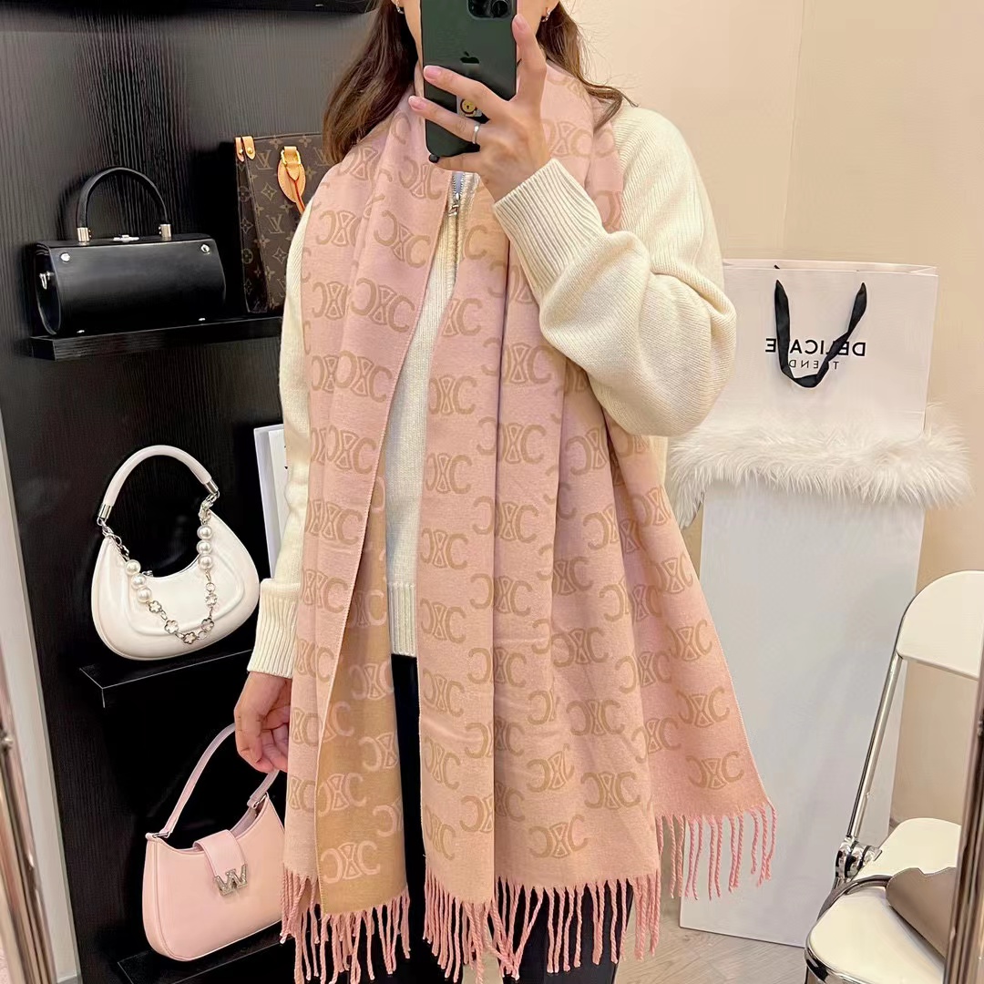 CEL1NE タッセルカシミヤスカーフ【50％割引+送料無料】