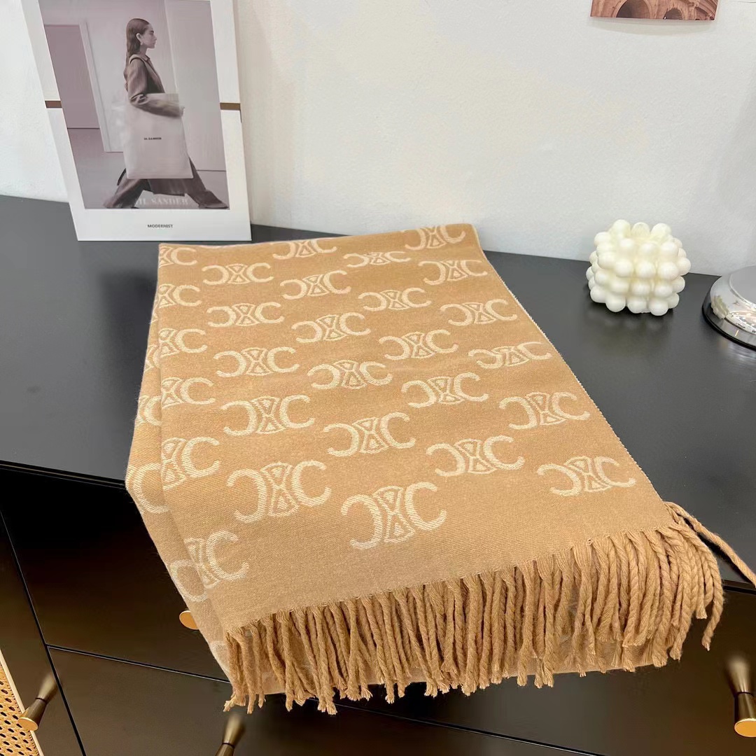 CEL1NE タッセルカシミヤスカーフ【50％割引+送料無料】