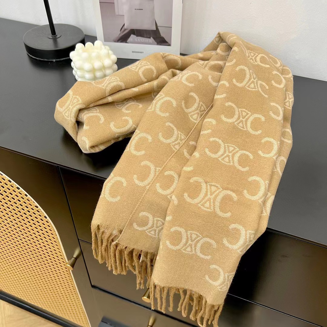 CEL1NE タッセルカシミヤスカーフ【50％割引+送料無料】
