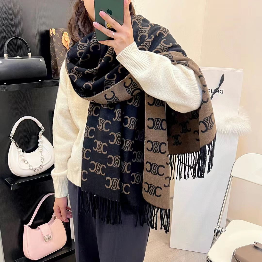 CEL1NE タッセルカシミヤスカーフ【50％割引+送料無料】