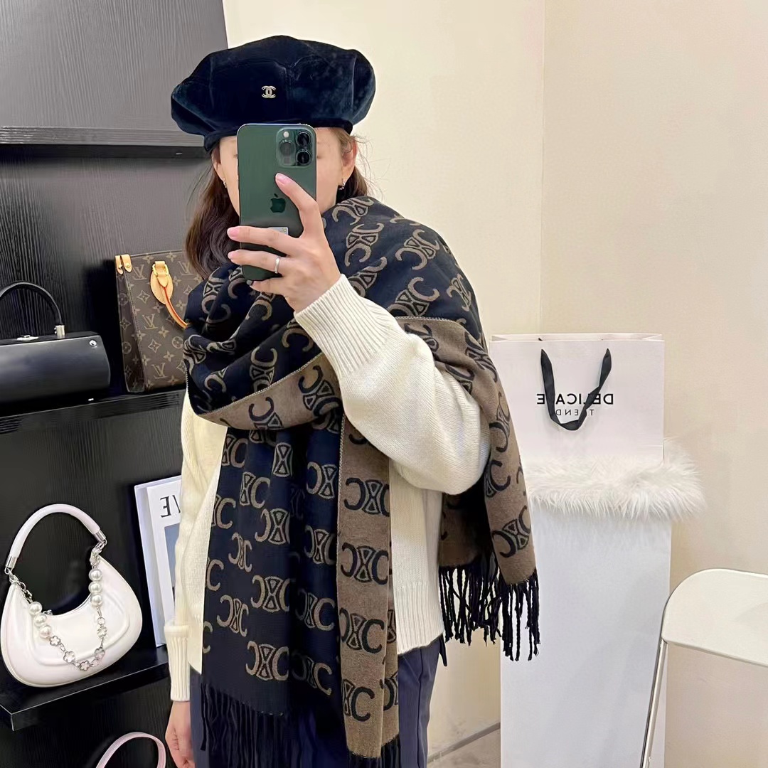 CEL1NE タッセルカシミヤスカーフ【50％割引+送料無料】