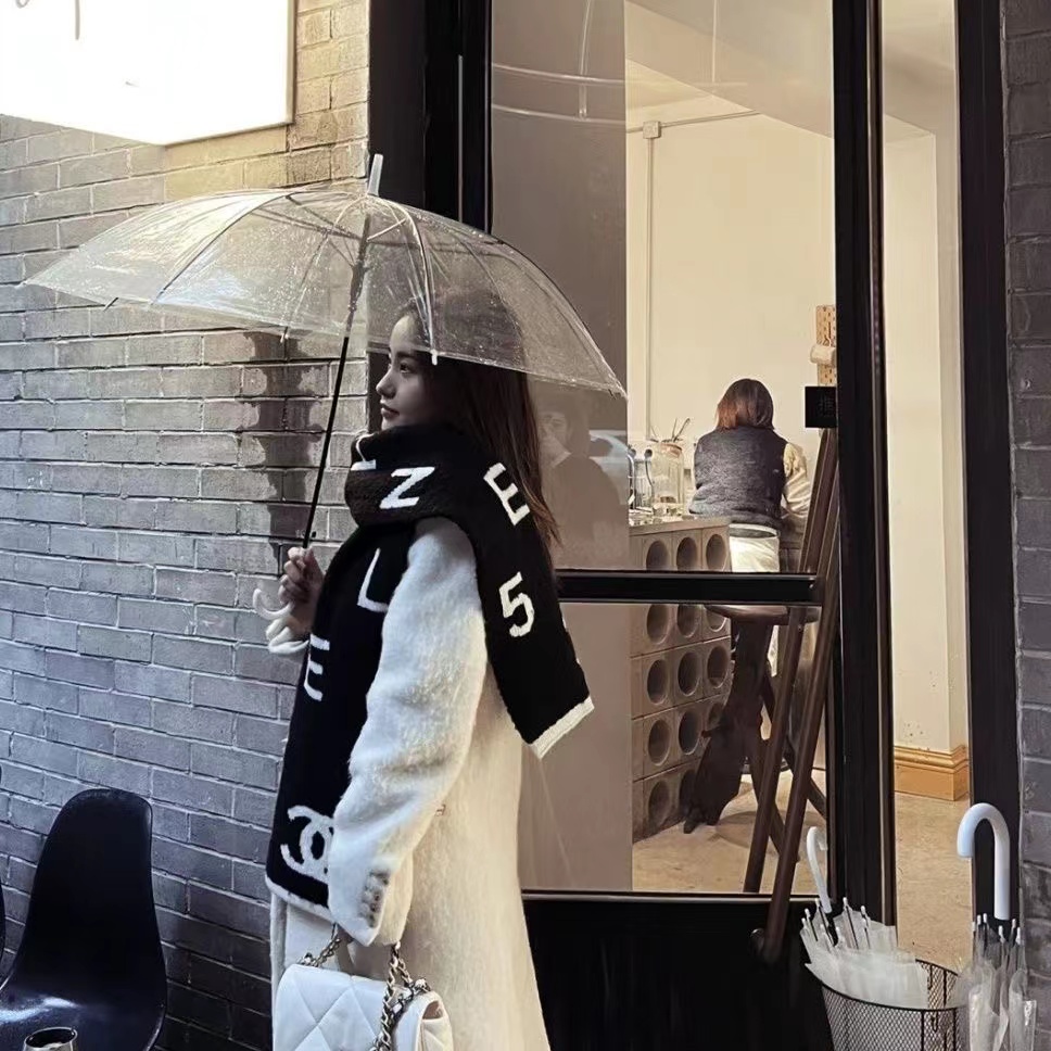 CHANE1 大きめロゴ両面カシミヤマフラー【50％割引+送料無料】