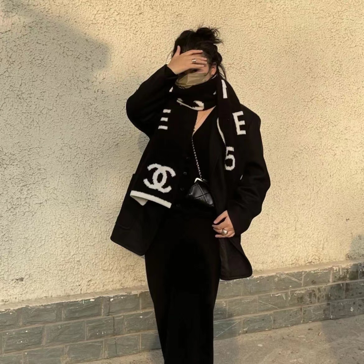 CHANE1 大きめロゴ両面カシミヤマフラー【50％割引+送料無料】