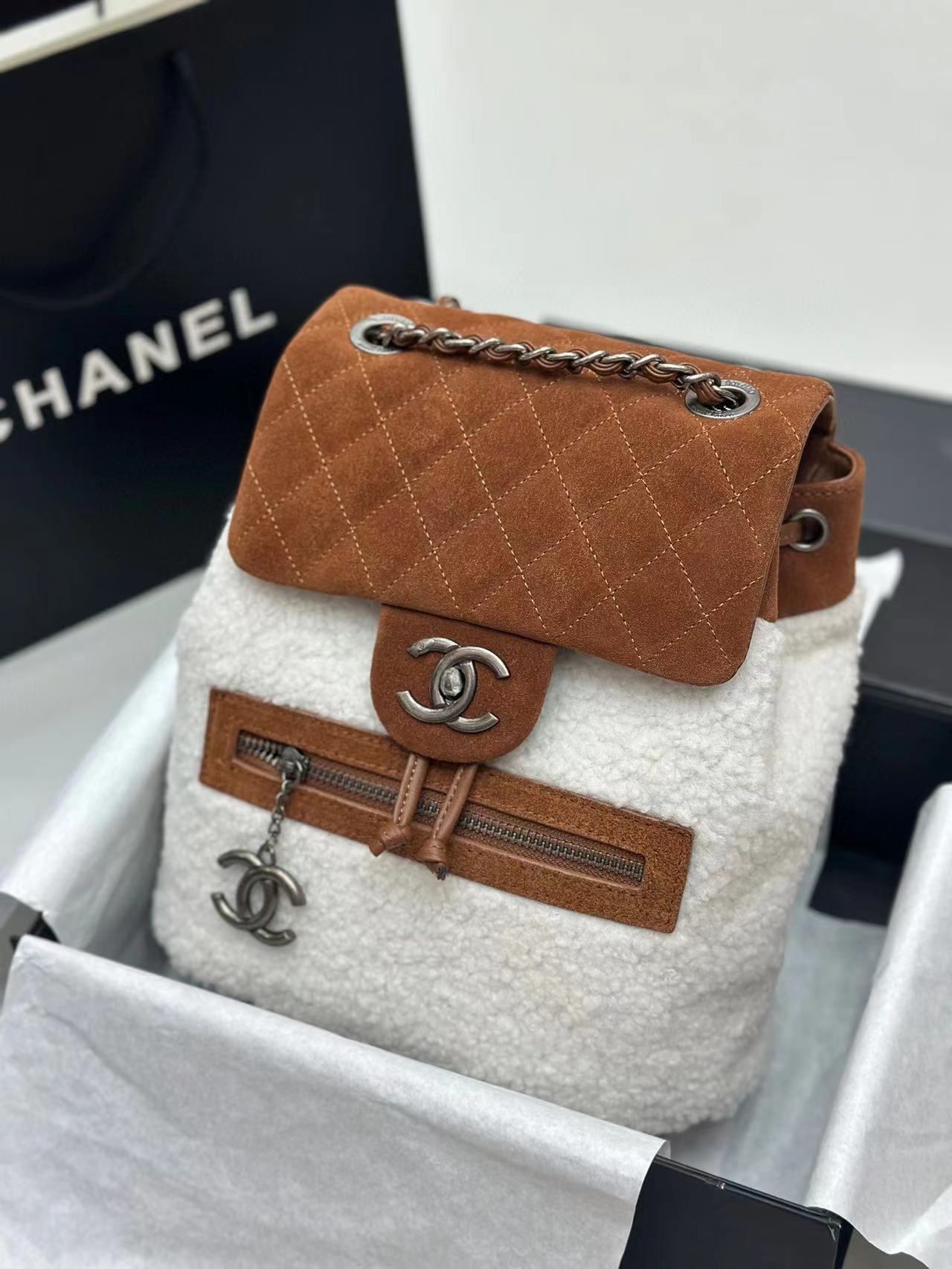 CHANE1 ラムウール カラーブロック バックパック【50％割引+送料無料】