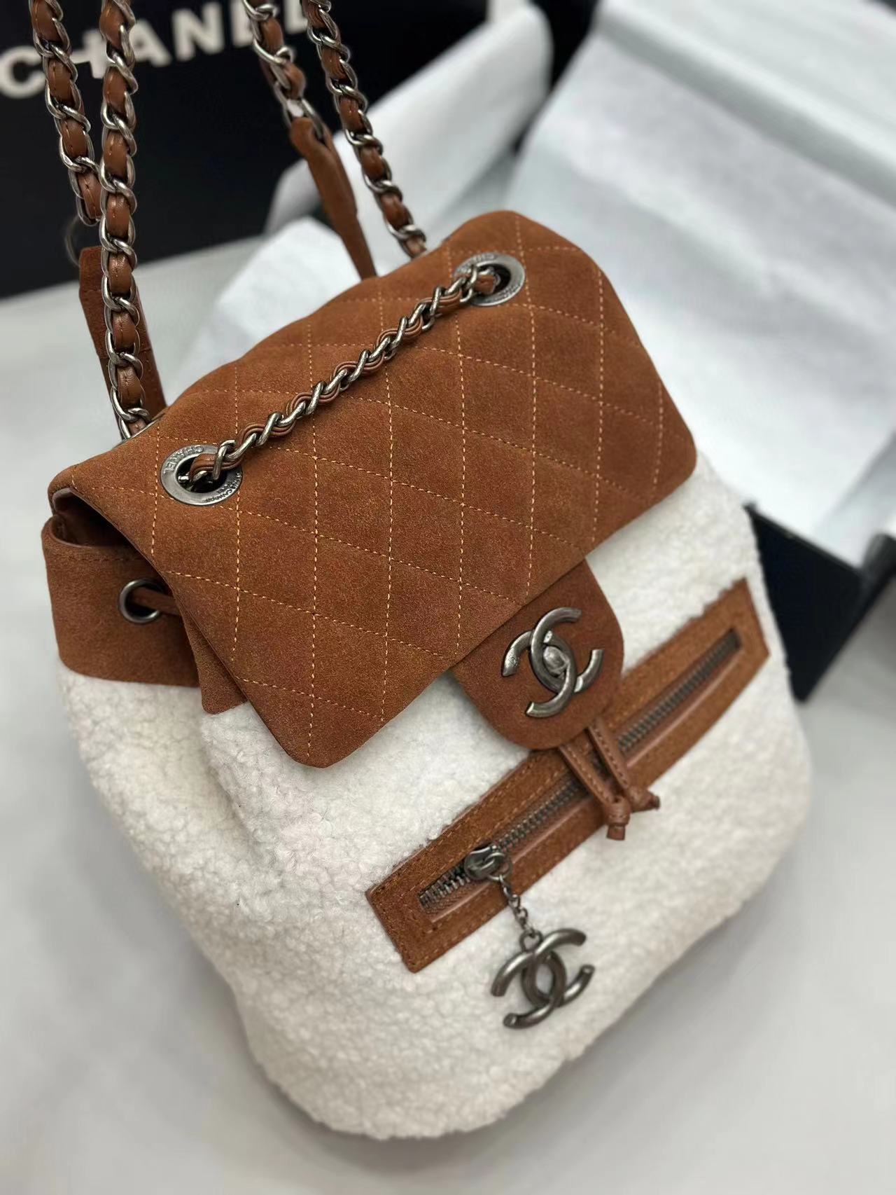 CHANE1 ラムウール カラーブロック バックパック【50％割引+送料無料】