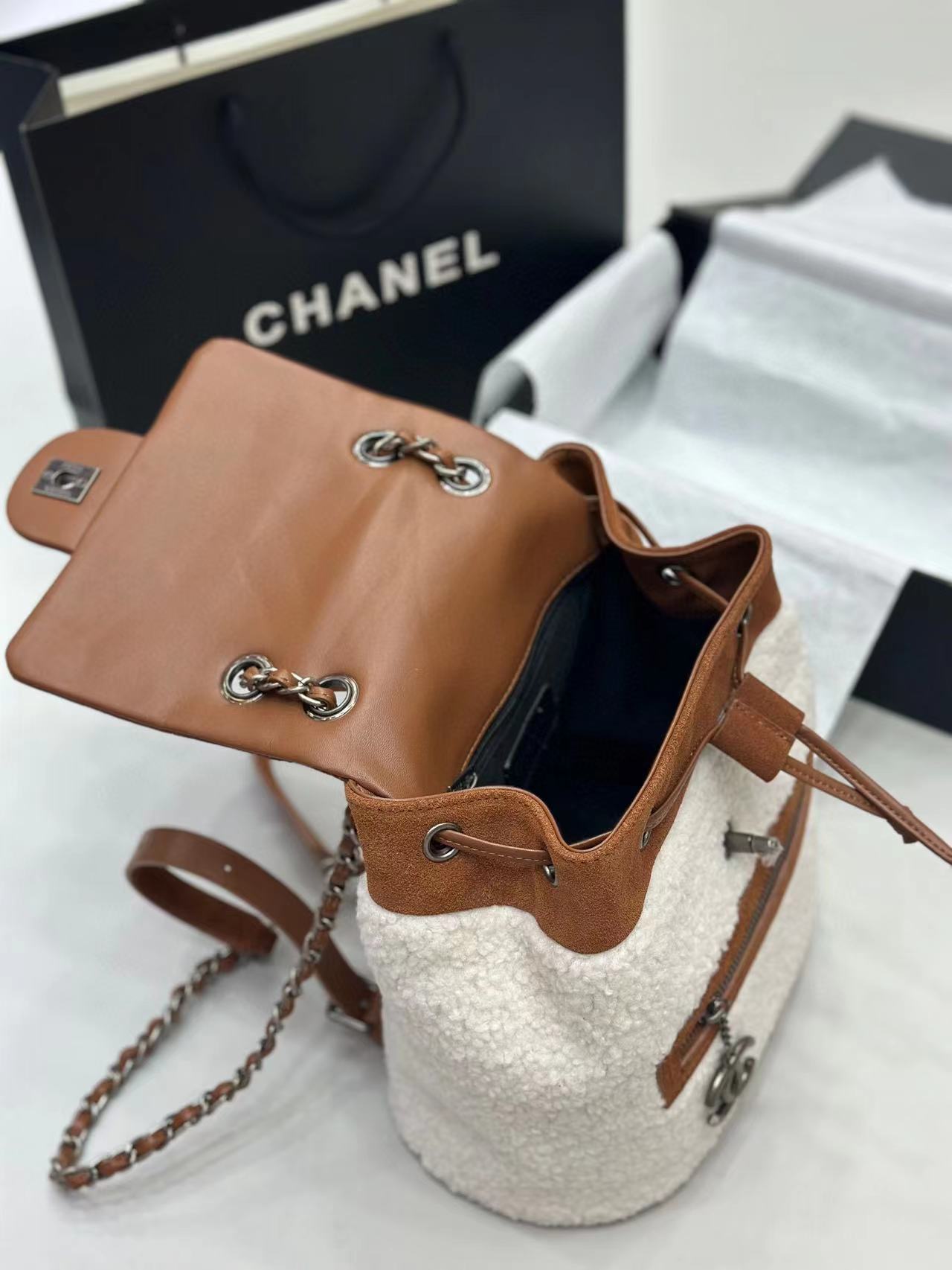 CHANE1 ラムウール カラーブロック バックパック【50％割引+送料無料】