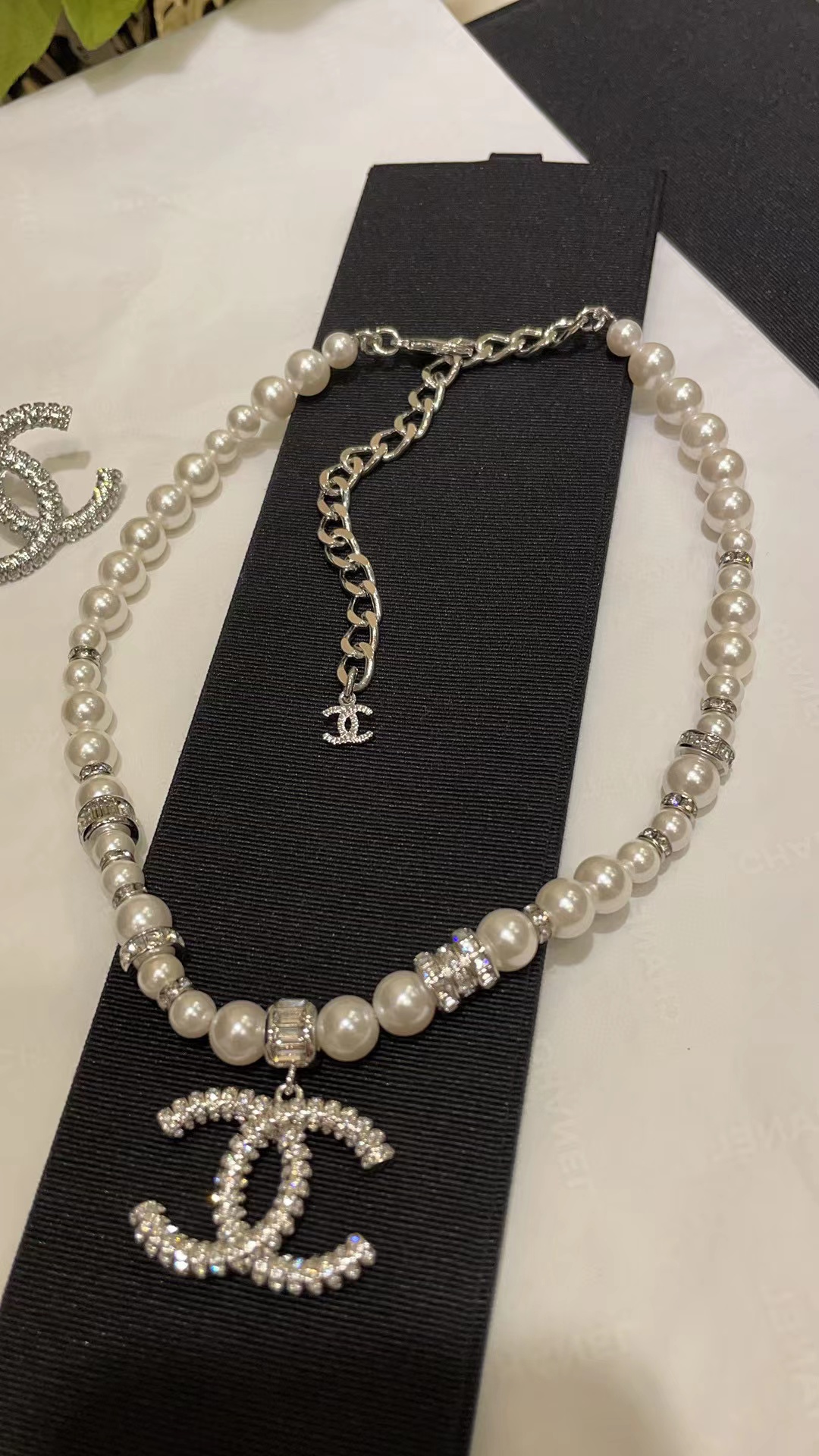 CHANE1 ダイヤモンド ダブルC パール ネックレス【50％割引+送料無料】