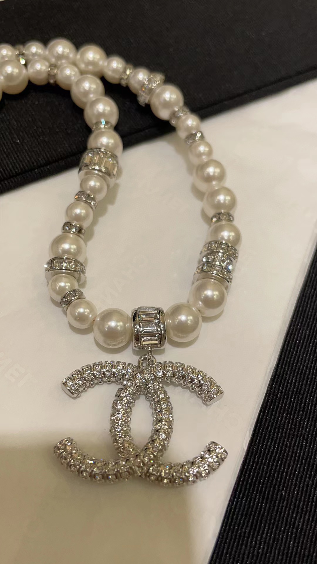 CHANE1 ダイヤモンド ダブルC パール ネックレス【50％割引+送料無料】