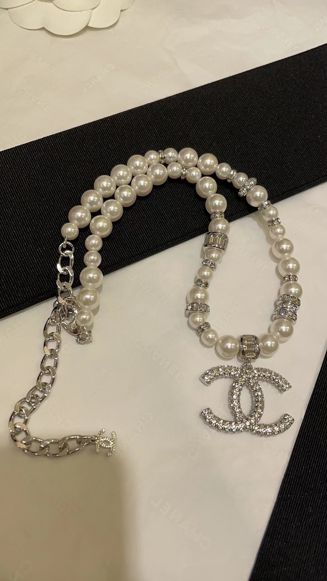 CHANE1 ダイヤモンド ダブルC パール ネックレス【50％割引+送料無料】