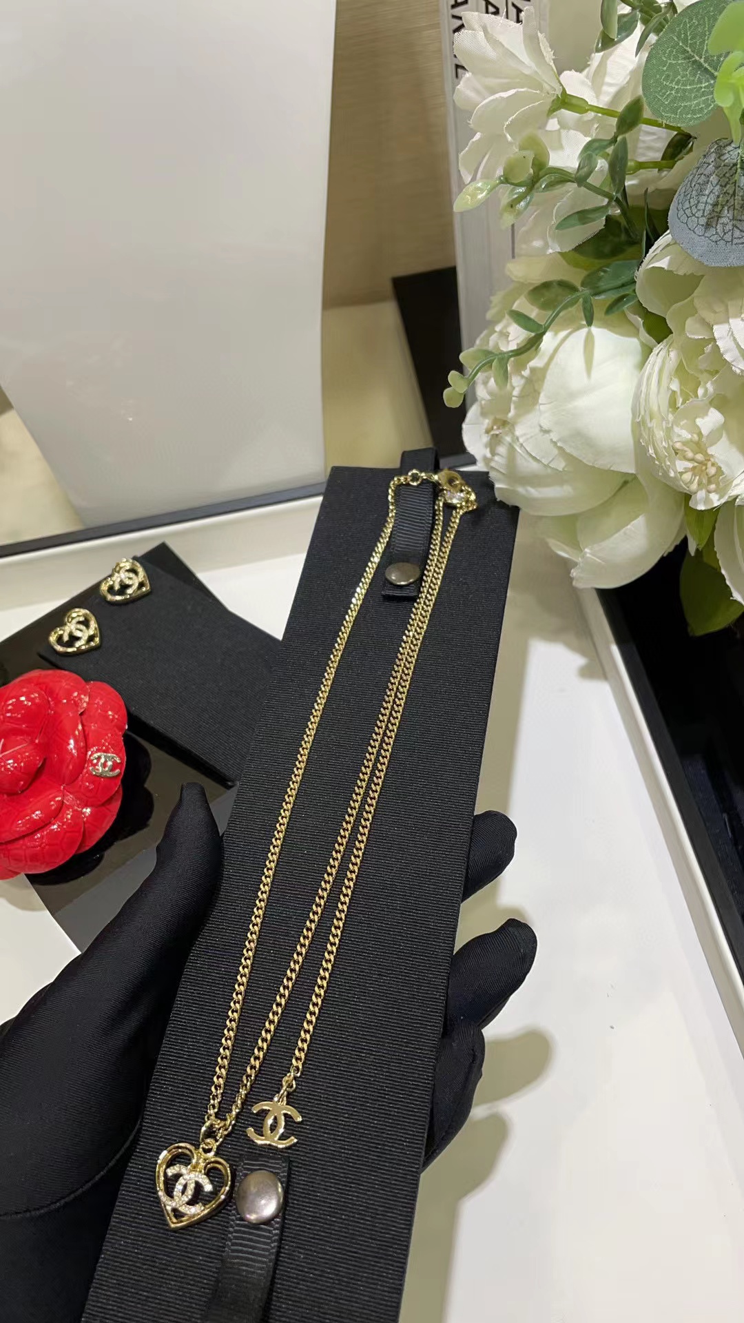 CHANE1 ハートピアス+ネックレス 2点セット【50％割引+送料無料】