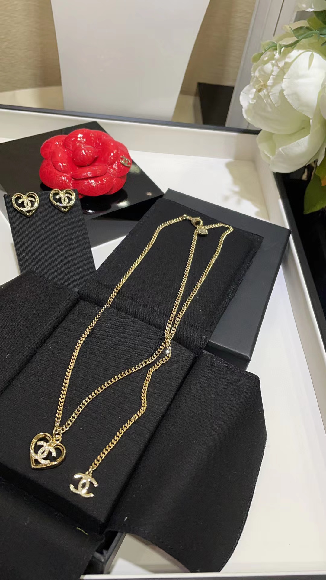 CHANE1 ハートピアス+ネックレス 2点セット【50％割引+送料無料】